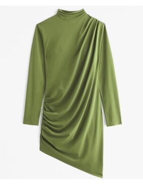 Abercrombie & Fitch Olive Green Draped Asymmetric Long-Sleeve Dress